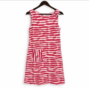 Papillon Blanc Red White Striped Textured Wavy Ruching Mini Dress Sz Med